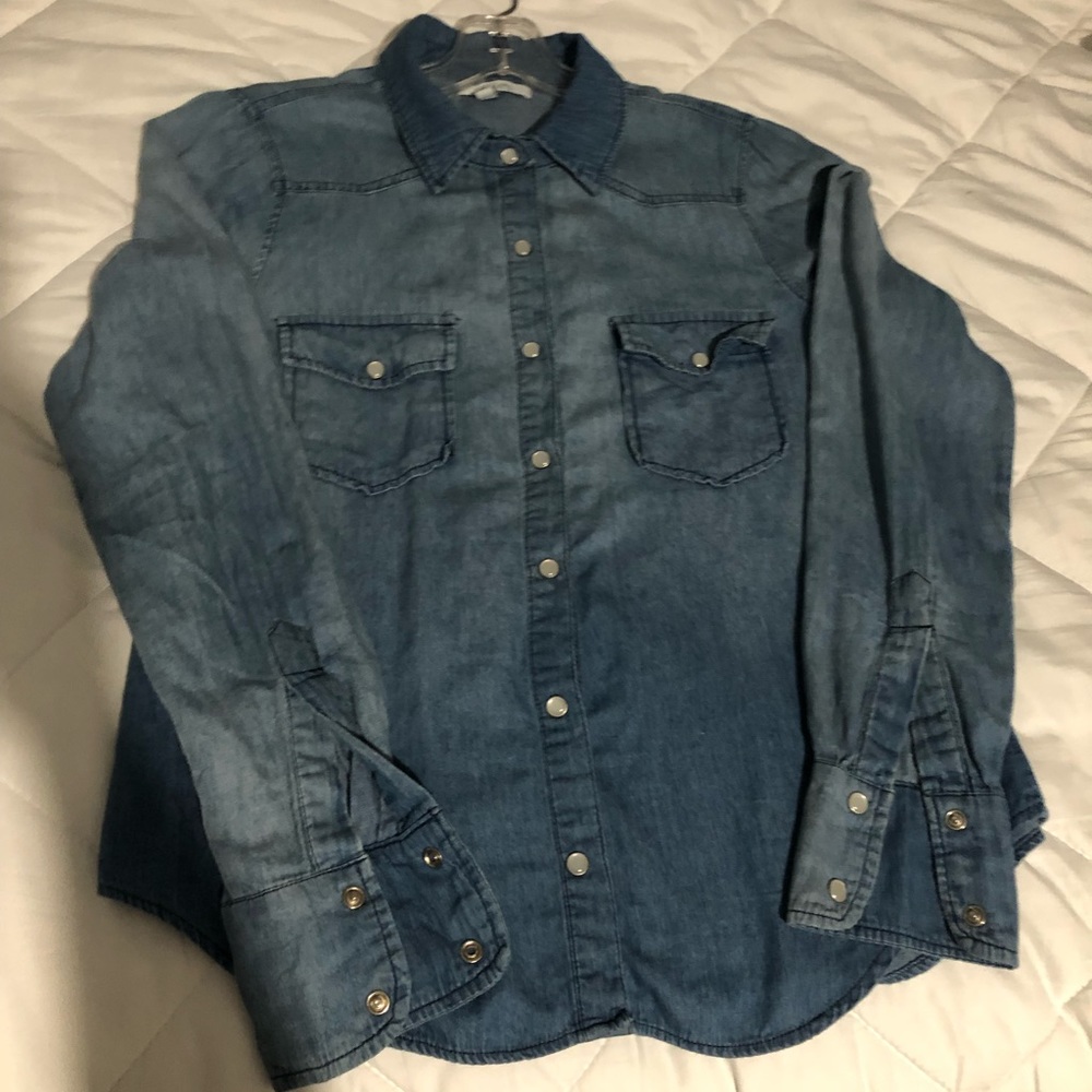 Jean button down top